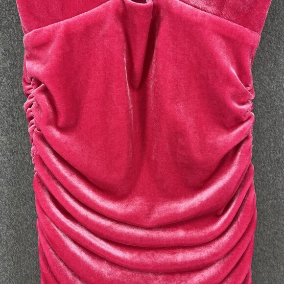 KatieJ NYC Dress Girls Large Pink Velvet Ruched Bodycon Mini Knot Front Cutout - Picture 6 of 16